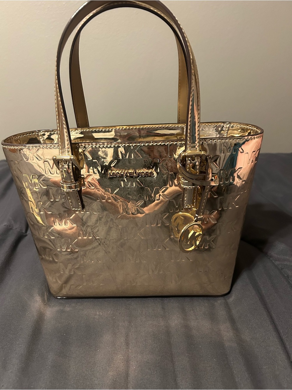 Michael Kors Metallic Rose Gold MK-Embossed Tote